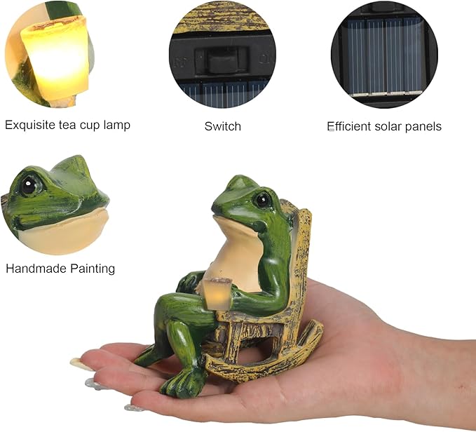Miniature Frog Garden Statue Solar Light Outdoor Decor Frog Figurine for Outdoor Indoor Home Lawn Yard Balcony Porch Patio for Women Mom Grandma 3.74"x2.75"x3.93"-Ruum Studio Home