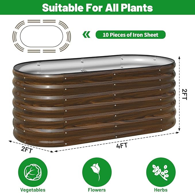SnugNiture Galvanized Steel Raised Garden Bed, 4x2x2 ft, Outdoor Oval Deep Root Planter Box for Growing Vegetables, Flowers and Fruits-Ruum Studio Home