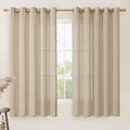 LAMIT Linen Curtains 63 inch Length for Living Room, Linen Light Filtering Boho Semi Sheer Window Textured Burlap Drapes with Bronze Grommet for Bedroom, 2 Panels Set, 60 x 63 Inch, Brown-Ruum Studio Home