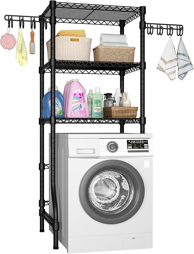 Ulif U8 Mini Laundry Room Storage Organizer, Over the Washer and Dryer Storage Shelves for Laundry Organization, 29.5”W x 17.3”D x 76.2”H, Suit Washing Machine Width within 27.1”, Hold 304 lb, Black-Ruum Studio Home