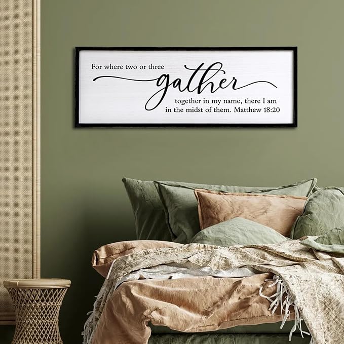 For Where Two or Three Gather in My Name, There I am in the Midst of Them Bible Verse Framed Wall Art, 40''×15'' Rustic Religious Christian Matthew 18:20 Sign, Inspirational Catholic Scripture Decor-Ruum Studio Home