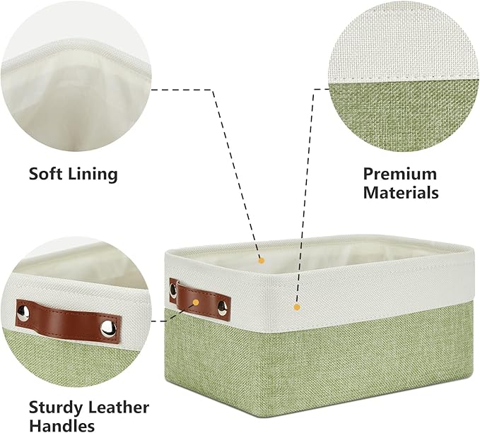 DULLEMELO Storage Baskets for Shelves, Small Fabric Collapsible Rectangular Storage Baskets for Organizing, Closets, Nursery, Home, Office, Empty Gift Baskets (6-Pack, White&Green)-Ruum Studio Home
