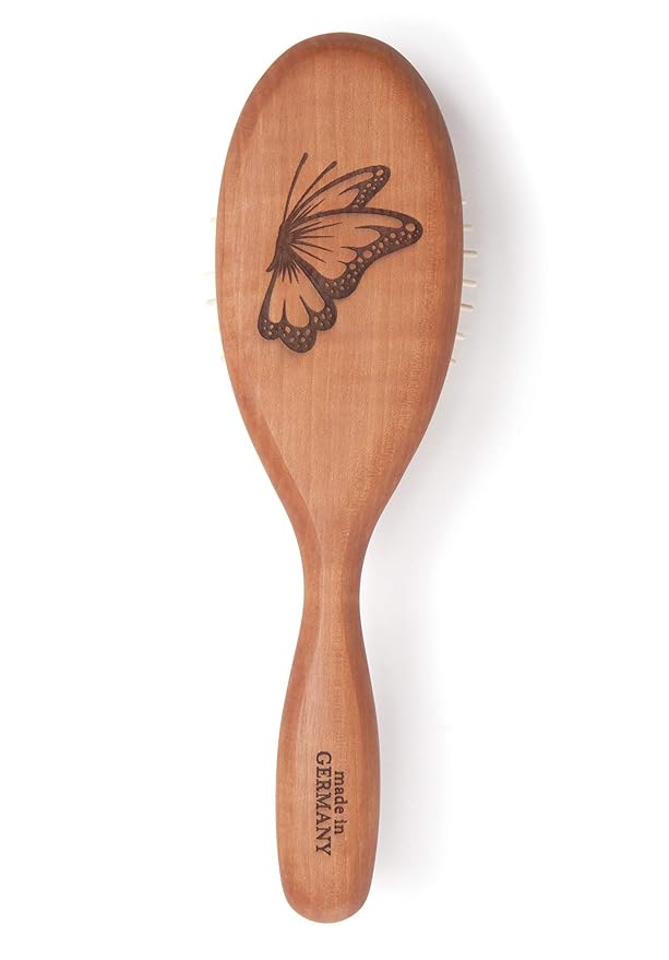 Desert Breeze Natural Wood Bristle Hair Brush, Gentle Scalp Massage, Pear Wood Handle, Made in Germany, For All Hair Types, Rounded Wooden Pins, Anti-Static-Ruum Studio Home