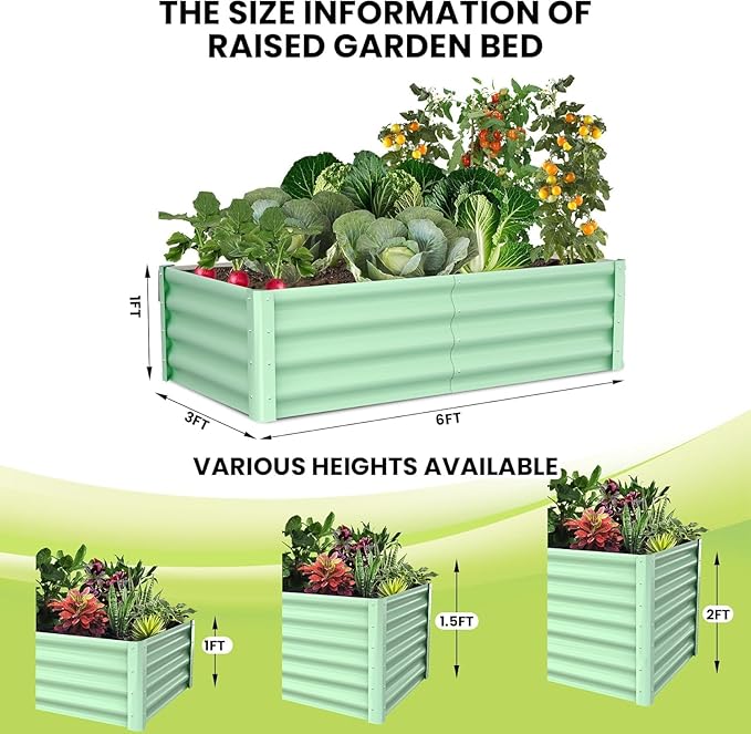 6x3x1ft Large Outdoor Planter Boxes Kit Set of 2, Galvanized Raised Bed Planter with Open-Ended Base Design, Elevated for Outdoor Plants, Durable Raised Bed for Gardening,Green-Ruum Studio Home