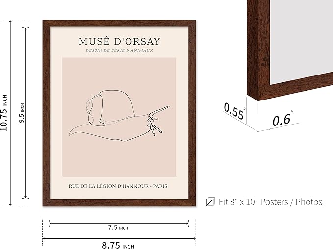 Poster Master Vintage Poster - Retro One Line Snail Drawing Print - Snail Line Art - Minimal Gift for Men, Women, Animal Lover - Abstract Wall Decor for Home, Office, 16x20 Brown Framed-Ruum Studio Home