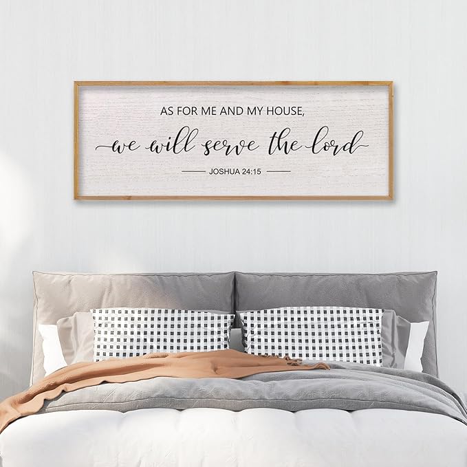 LuZhiQiang As For Me And My House We Will Serve The Lord Wall Decor Sign 40"X15" Bible Verse Religious Scripture Wall Art (Wood)-Ruum Studio Home