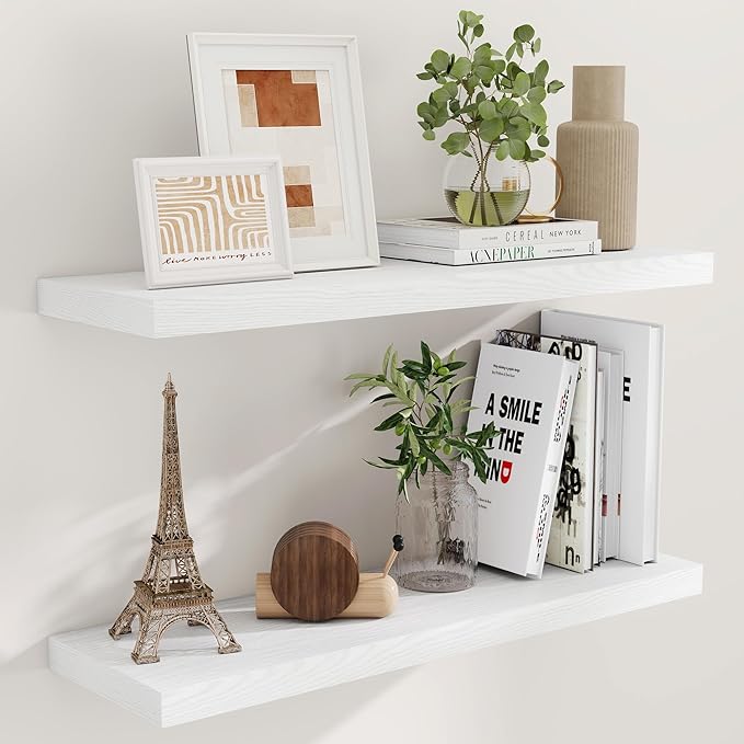 Fun Memories White Floating Shelves 36 Inch Long, 9 Inch Deep Wall Shelves Set of 2, 36 x 9 Floating Shelf for Wall, Rustic Wood Floating Shelves for Kitchen, Living Room, Bedroom-Ruum Studio Home