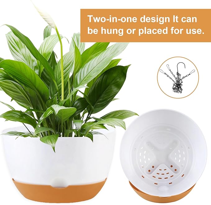 8/10/12 inch Hanging Planters for Indoor Outdoor Plants with Self-Watering Pots, 3 Pack Plastic Hanging Basket with Removable Tray for Home Garden Porch Balcony Patio Decor(White)-Ruum Studio Home