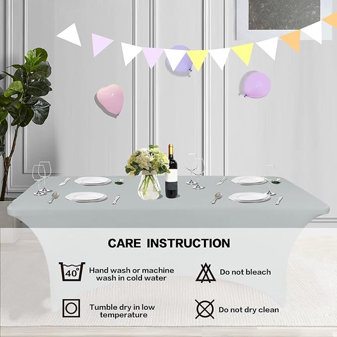 IVAPUPU 2 Pack 4FT Table Cloth for Rectangular Fitted Events Stretch Grey Table Covers Washable Cover Spandex Tablecloth Protector for Party, Wedding, Cocktail, Banquet, Festival-Ruum Studio Home