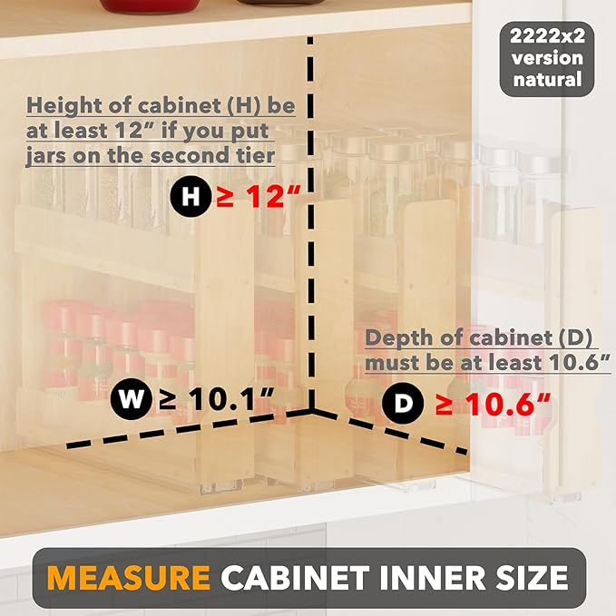 SpaceAid Bamboo Pull Out Spice Rack Organizer for Cabinet, Heavy Duty Slide Out Seasoning Kitchen Pantry Sliding Vertical Organization, 10.1" Wide, 4 Drawers(2" Wide), 2-Tier, Natural-Ruum Studio Home