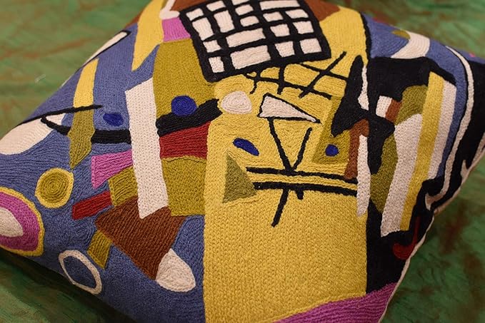 Kandinsky Modern Pillow Cover Frame Gray Abstract Pillowcase Grey Modern Chair Cushion Contemporary Outdoor Pillows Kids Room Handembroidered Wool Size 18x18-Ruum Studio Home