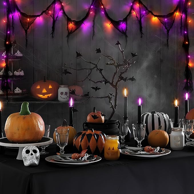Halloween Horror Atmosphere Lights, Orange&Purple LED String Lights with 9.9FT Creepy Black Gauze, Battery Powered with Timer & 8 Flashing Modes (2 Pack Orange & Purple)-Ruum Studio Home