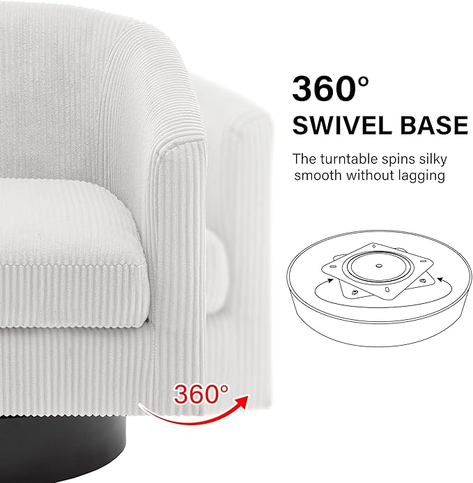 Swivel Barrel Accent Chair, Modern Round Corduroy Fabric Arm Chair for Living Room, Bedroom, Comfy Club Reading Chairs for Adults (Corduroy Beige, Set of 1)-Ruum Studio Home