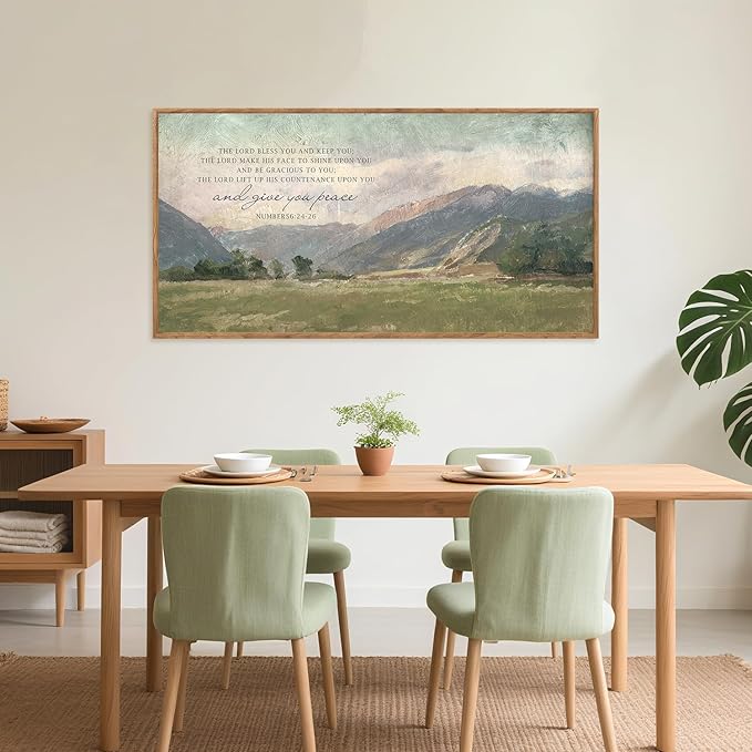 Aurlan Numbers 6:24-26 May The Lord Bless You Wall Art(40"x20"), Large Jesus Christian Bible Verse Scripture Canvas Artwork, Abstcat Watercolor Mountain Landscape Nature Decor for Home Dining Room Christ Gift-Ruum Studio Home