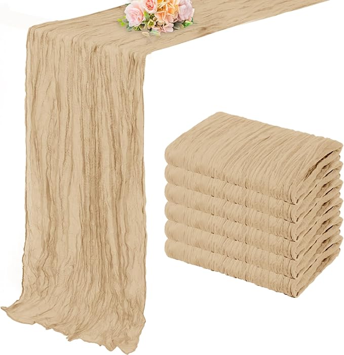 Sand 6 Pack 10FT Cheesecloth Table Runner 20 x 120 Inch Long Rustic Gauze Cheese Cloth Table Runner for Wedding Bridal Baby Shower Table Decorations Boho Fabric Sheer Birthday Party Table Decor-Ruum Studio Home