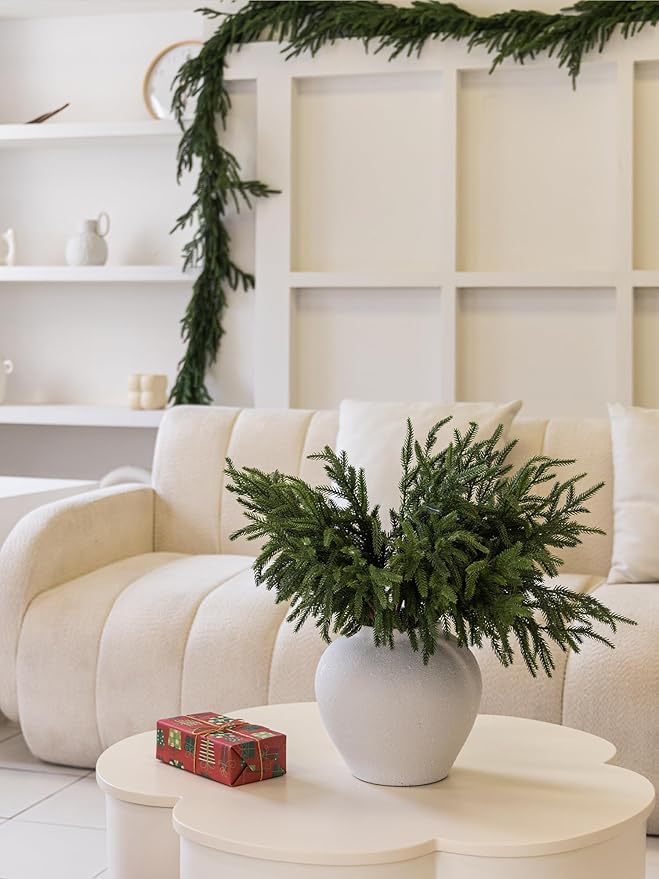 MISSPIN 12 Pcs 19.5 Inches Christmas Norfolk Pine Branches, Norfolk Pine Artificial Christmas Branches DIY Crafts Faux Pine Branches for Xmas Indoor Outdoor Home Decor-Ruum Studio Home