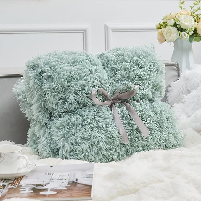 GONAAP Fuzzy Faux Fur Throw Blanket Twin Size Ice Blue Super Soft Cozy Plush Fuzzy Shaggy Blanket for Couch Sofa Bed (Ice Blue, Twin(60"x80"))-Ruum Studio Home