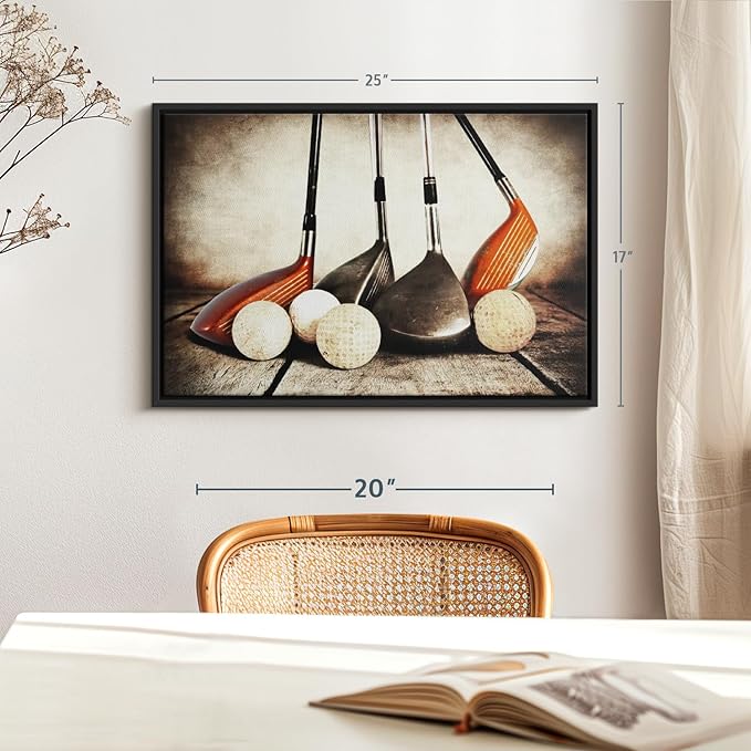 Elephant Stock Golf Sets Wall Art - Horizontal Framed Canvas - 1-Piece Mancave Wall Decor - Photography Sports Canvas Print - Yellow and Brown Decor for Wall - 25" X 17"-Ruum Studio Home