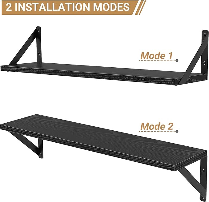 Heimlove Floating Shelves for Wall, 24 Inch Long Wood Floating Shelves Set of 3, Wall Mounted Hanging Shelf for Bathroom Bedroom Kitchen, Black-Ruum Studio Home