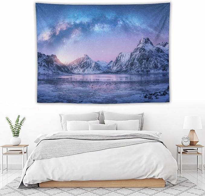 HZOHNAGO Mountain Tapestry Aurora Snow Mountain Sunset Pattern Printed Wall Tapestry Wall Hanging for Bedroom Living Room Dorm 80" W x 60" H-Ruum Studio Home