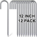 Rebar Stakes 12 Inch, 12 Pack Galvanized Tent Stakes Heavy Duty Ground Stakes, J Hook Metal Fence Stakes for Ground, Outdoor Decoration, Wire Fencing, Gardening-Ruum Studio Home