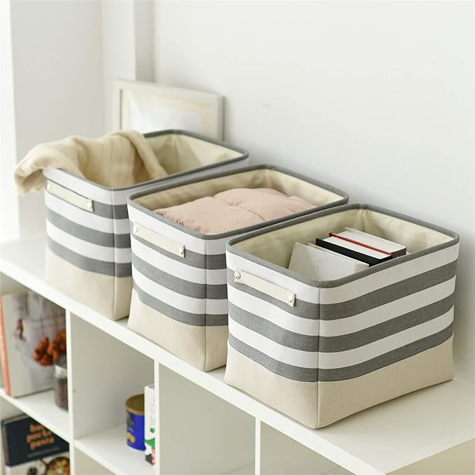 TheWarmHome Extra Large Cube Storage Bins Baskets for Organizing, Sturdy Fabric Storage Basket Cube W/Handles, Decorative Foldable Storage Baskets for Shelves Closet Nursery Toy (3 Pack 16×12×12inch)-Ruum Studio Home