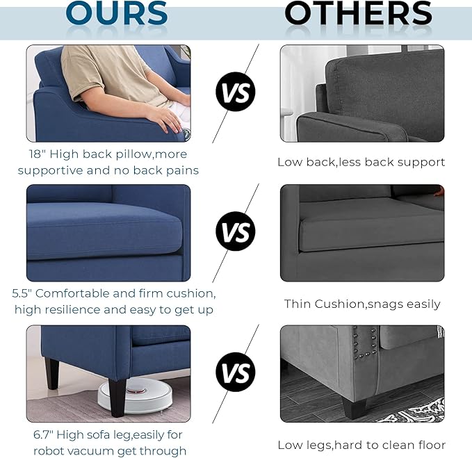 VINGLI Modern Accent Chairs Set of 2, Blue Living Room Chairs Comfy Armchair for Bedroom, Upholstered Sofa Chair Reading Chair for Small Spaces, Apartment, Waiting Room-Ruum Studio Home