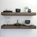 Modern Floating Shelves 3 Inches Thick for Wall, Wide Shelves for Kitchen, Living Room, Bedroom, and Bathroom, Natural Pine Wood, Rustic Wooden Shelf, (Set of 2) (Jacobean, 24Lx3Hx8D)-Ruum Studio Home