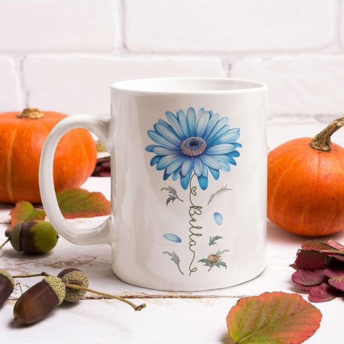 Adorable Gerbera Daisy Flower Mug, Customized Flower Themed Cup With Name, Novelty Daisy Flower Accent Mug 11oz 15oz, Custom Daisy Lover Coffee Cup, Personalized Flower Mug For Birthday-Ruum Studio Home