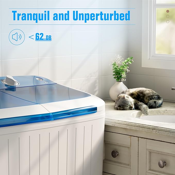 Pataku Portable Washing Machine, Compact Twin Tub Mini Washing Machine, 17.6 LBS Washer and Dryer Combo with Soaking Function, Semi-Automatic for Apartment, Dorms, RVs, Camping (White & Blue)-Ruum Studio Home