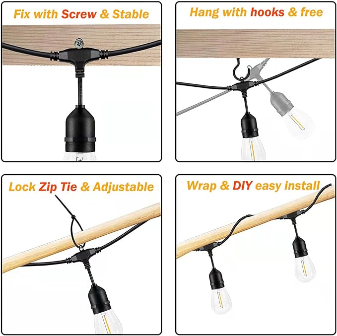 120 FT Outdoor String Lights LED Waterproof with 40 Shatterproof Plastic Warm Edison Bulbs String Bistro Lights for Patio Gazebo Pergola Market-Ruum Studio Home