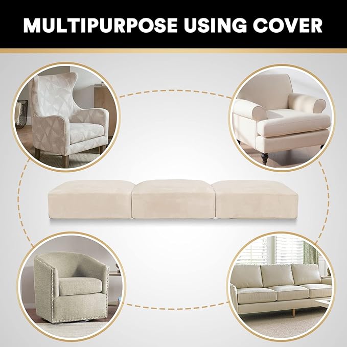 PrinceDeco Stretch Sofa Cushion Covers for Couches and Sofas,Soft Velvet Couch Seat Covers, Sofa Covers Washable, Seat Cushion Cover for 3 Couch Sofa Pet Friendly - Ivory, Each Width Up to 29.5"-Ruum Studio Home