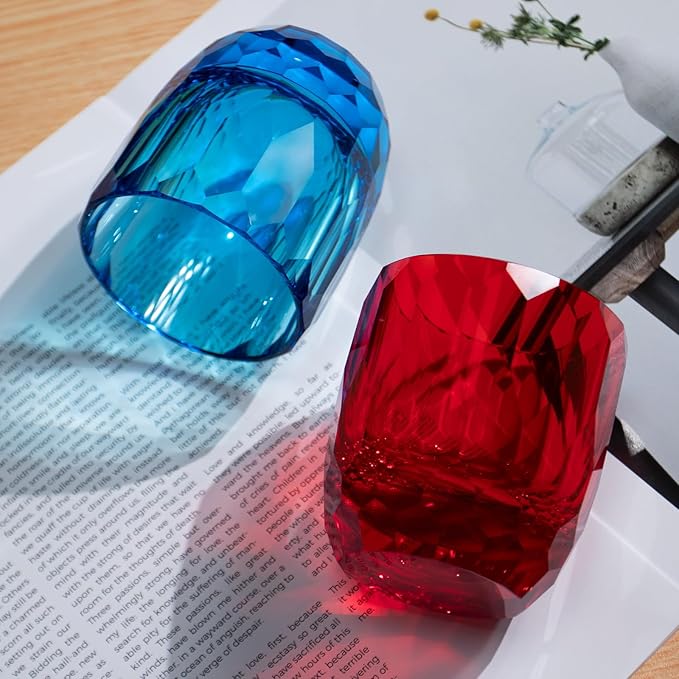 KAMMAK Crystal Whiskey Glasses Set of 2, 7oz Old Fashioned Glasses Stemless, Hand Blown Colored Cocktail Glasses, Engagement Gifts for Couples, Women, Men-Ruum Studio Home