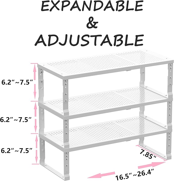 Metal Stackable Expandable Storage Shelf - Multi-Functional Home Storage Shelf, Suitable for Kitchen, Cabinet，Bathroom, Office, Garage, etc.（3PACKS/White/Medium-Ruum Studio Home