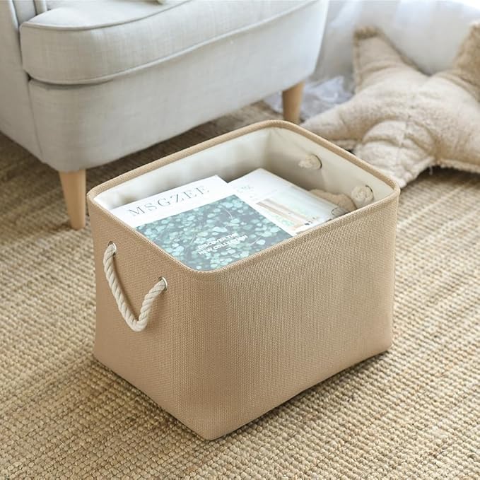TheWarmHome Organization and Storage Basket for Organizing - 3 Pack 16x12x12 inch Cube Fabric Storage Cubes, Storage Bin for Shelves Gift Closet Organizer Cloth Toy (Beige)-Ruum Studio Home
