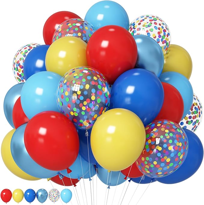 Red Yellow Blue Balloons Light Baby Royal Metallic Blue Red Yellow Primary Balloons with Colorful Confetti Latex Balloon for Carnival Circus Baby Shower Birthday Party Decor-Ruum Studio Home