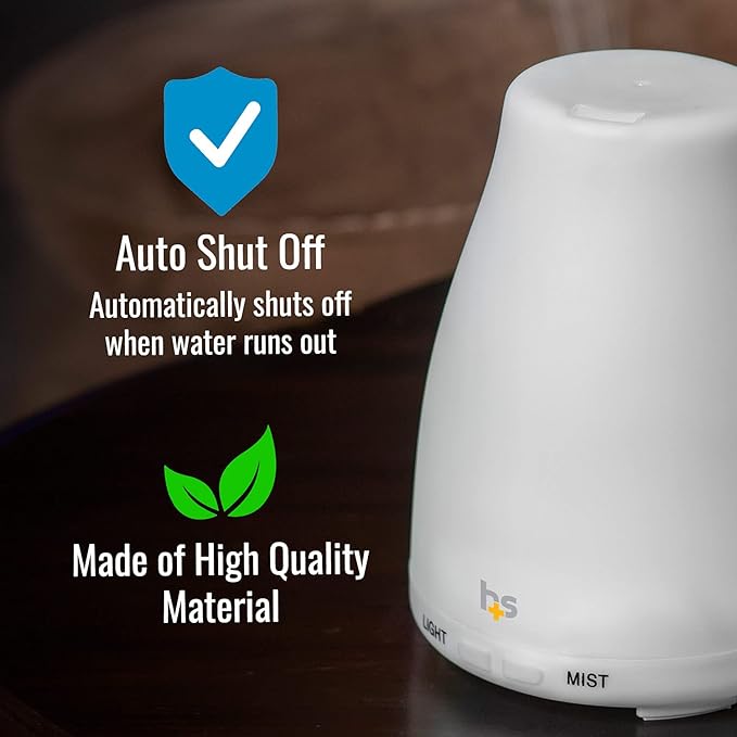 HealthSmart Essential Oil Diffuser, Cool Mist Humidifier and Aromatherapy Diffuser with 150ML Tank Ideal for Small Rooms, Adjustable Timer and Mist Mode, White-Ruum Studio Home