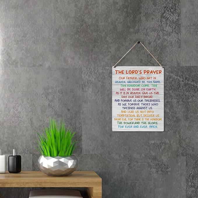 Inspirational Gift Signs the Lord's Prayer Our Father Who Art in Heaven Hallowed Be Thy Name Wooden Hanging Sign Religious Scripture Art Wall Home Decoration 10 x 8 Inches…-Ruum Studio Home
