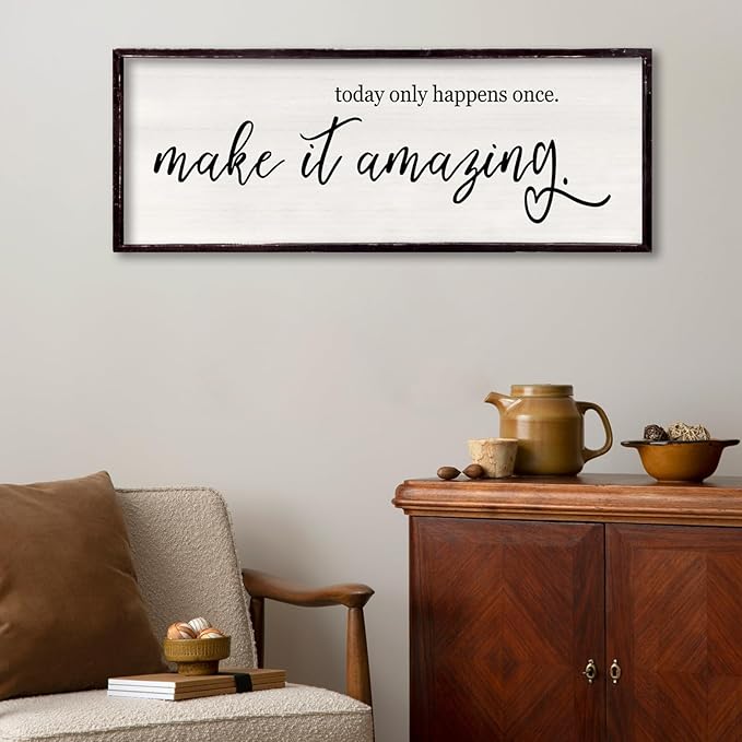 Today Only Happens Once Make It Amazing Framed Wall Art, 32''×12'' Rustic Religious Christian Lords Prayer Sign for God Jesus Christ Prayer, Horizontal Holy Inspirational Catholic Scripture Decor-Ruum Studio Home