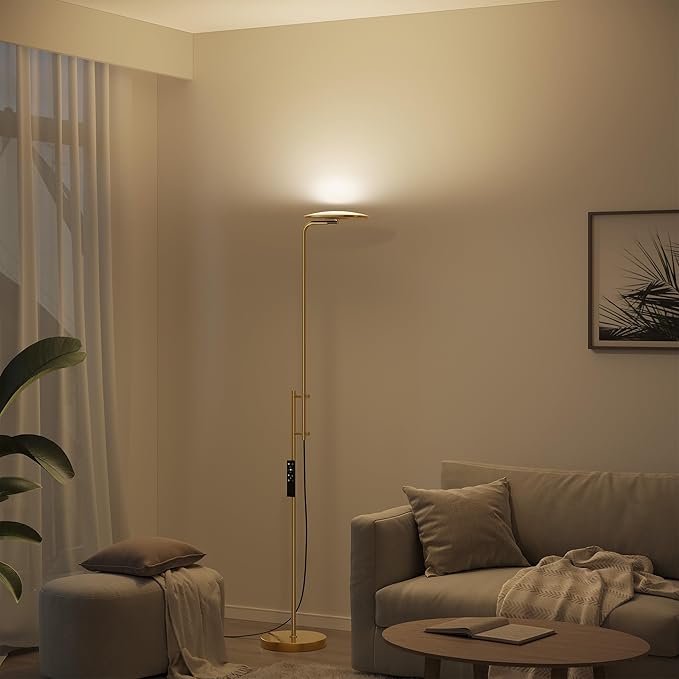 SUNMORY 32W/3000LM Floor Lamps, Super Bright LED Standing Lamp with Remote Control, Adjustable Tall Lamp with 350°Rotating Head, Modern Dimmable Torchiere Corner Lamp for Living Room, Bedroom, Office-Ruum Studio Home