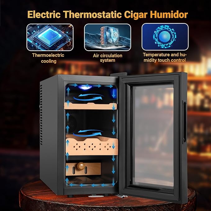 Electric Cigar Humidor, 25L 200 Counts Large Capacity,Thermostatic Electric Cooler Cabinet with Digital LED Screen, Safety Lock,Smart Humidity & Temp Control, Gifts for Men-Ruum Studio Home
