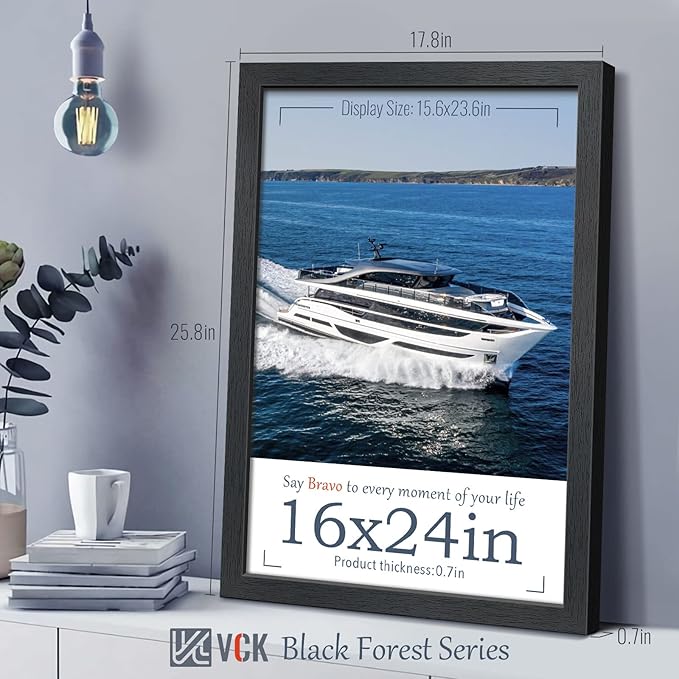 VCK 16x24 Poster Frames Set of 3, Black Solid Wood Picture Frame, Textured Exclusive Wall Gallery Frame-Ruum Studio Home