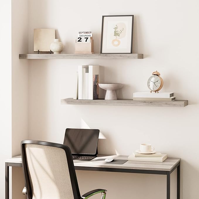 HOOBRO Floating Shelves for Wall, Wall Mounted Shelf Set of 2, 39.4" Hanging Shelf with Invisible Brackets, for Wall in Bathroom, Bedroom, Toilet, Kitchen, Livingroom, Office, Greige BG100BJP201-Ruum Studio Home