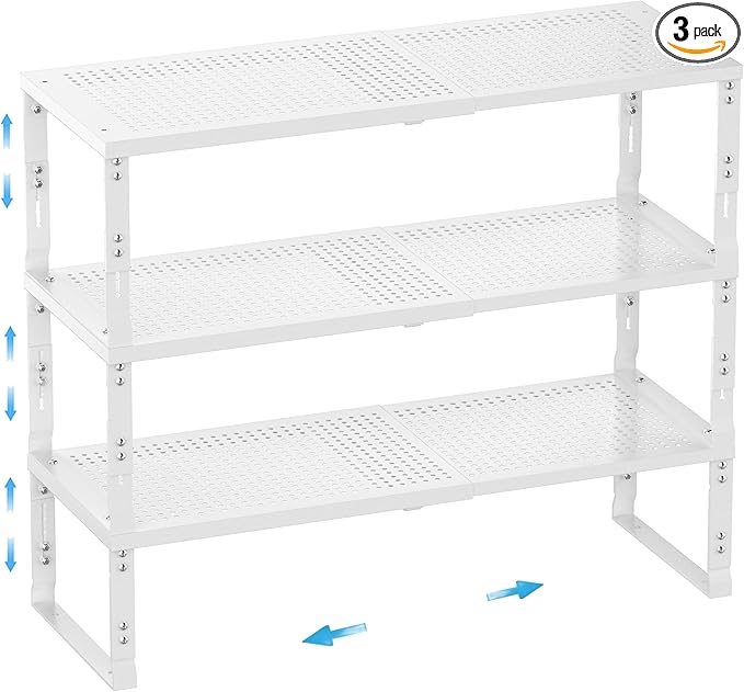 Expandable Spice Rack,Stackable Storage for Cabinet, Multi-Functional Kitchen Shelving,Height-Adjustable,Sustainable Organizer Solution(3Packs/White/Medium)-Ruum Studio Home