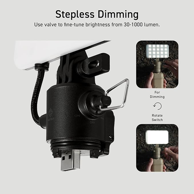 ELECOM NESTOUT Outdoor Camping LED Panel Flashlight w/Mini Tripod, Dimmable USB Powered LED Light, IP44 Water Dust Resistant, 30-1000 Lumen, Portable Lantern for NESTOUT Power Bank, Black (Flash-1)-Ruum Studio Home