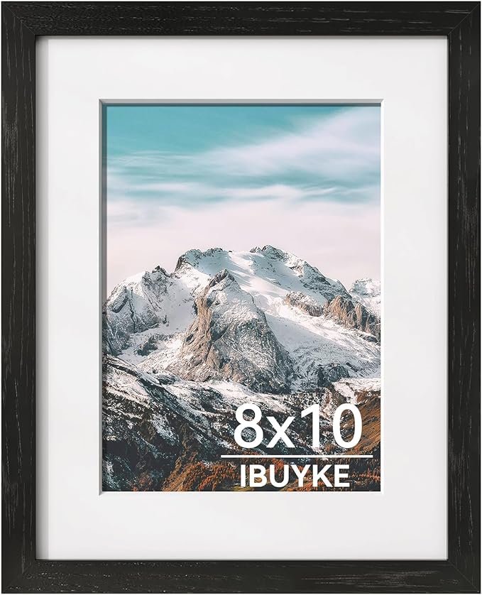 IBUYKE 8x10 Picture Frame,Solid Oak Wood 8x10 Photo Frame with Mat to 5x7,10x8 Picture Frames With Tempered Glass,Tabletop or Wall Mount Display,Home Decor,Black Oak 8 x 10 Frame,UWPF0810B-Ruum Studio Home