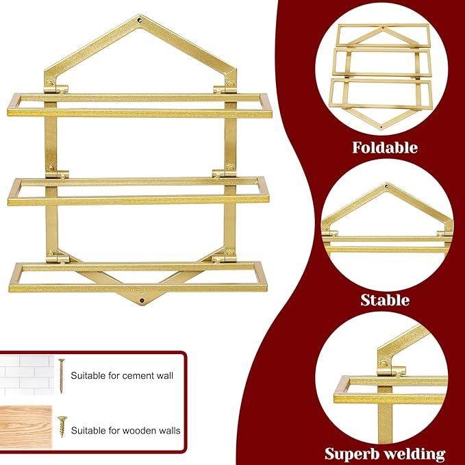2Pcs Wall Mounted Wine Stemware Rack, Metal Hanging Wine Glass Display Holde Holds 3 Bottles, Elegant Storage for Kitchen Dining Room Bar Wine Cellar (Gold)-Ruum Studio Home