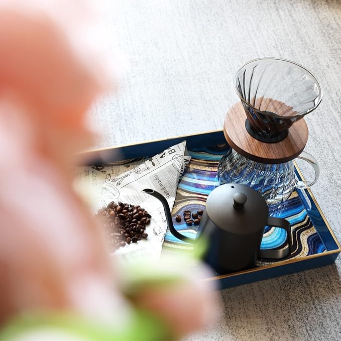 Spsyrine Decorative Tray, Plastic Rectangular Coffee Table Tray with Handles, Marble Serving Tray for Living Room, Ottoman, Bathroom Decor. 15.6” X 10.2".SLRE-Ruum Studio Home