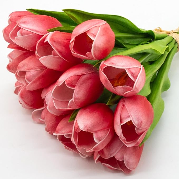 Buart Artificial Tulip in Bulk for Home Kitchen Wedding Bridal Bouquet,Fake Flowers for Mother's Day Easter Table Centerpieces Decorations(Large Size,Hot Pink,Real-Touch,12pcs)-Ruum Studio Home