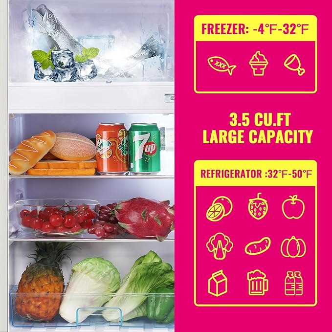 Retro Mini Fridge 3.5 Cu.ft Small Refrigerator with Top Freezer Compact Fridge Apartment Size Refrigerator Dual Door with Handles for Home Office Dorm-Ruum Studio Home